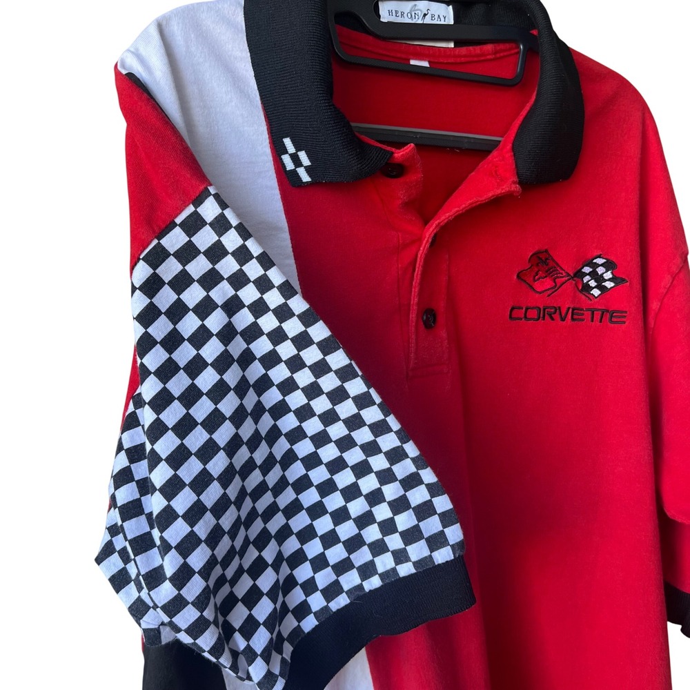 Heron Bay Corvette Polo Shirt Mens XXL Red Colorblock Checkered Racing Vintage